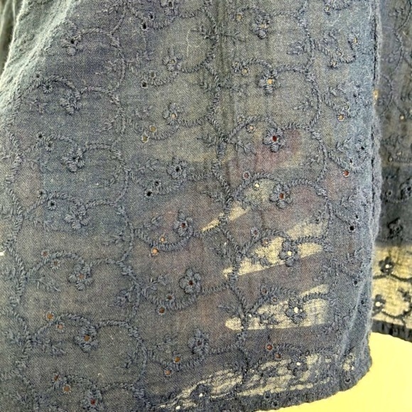 Free People - Down From The Clouds Eyelet Button Up Blouse Navy Blue Size Small - Picture 4 of 13